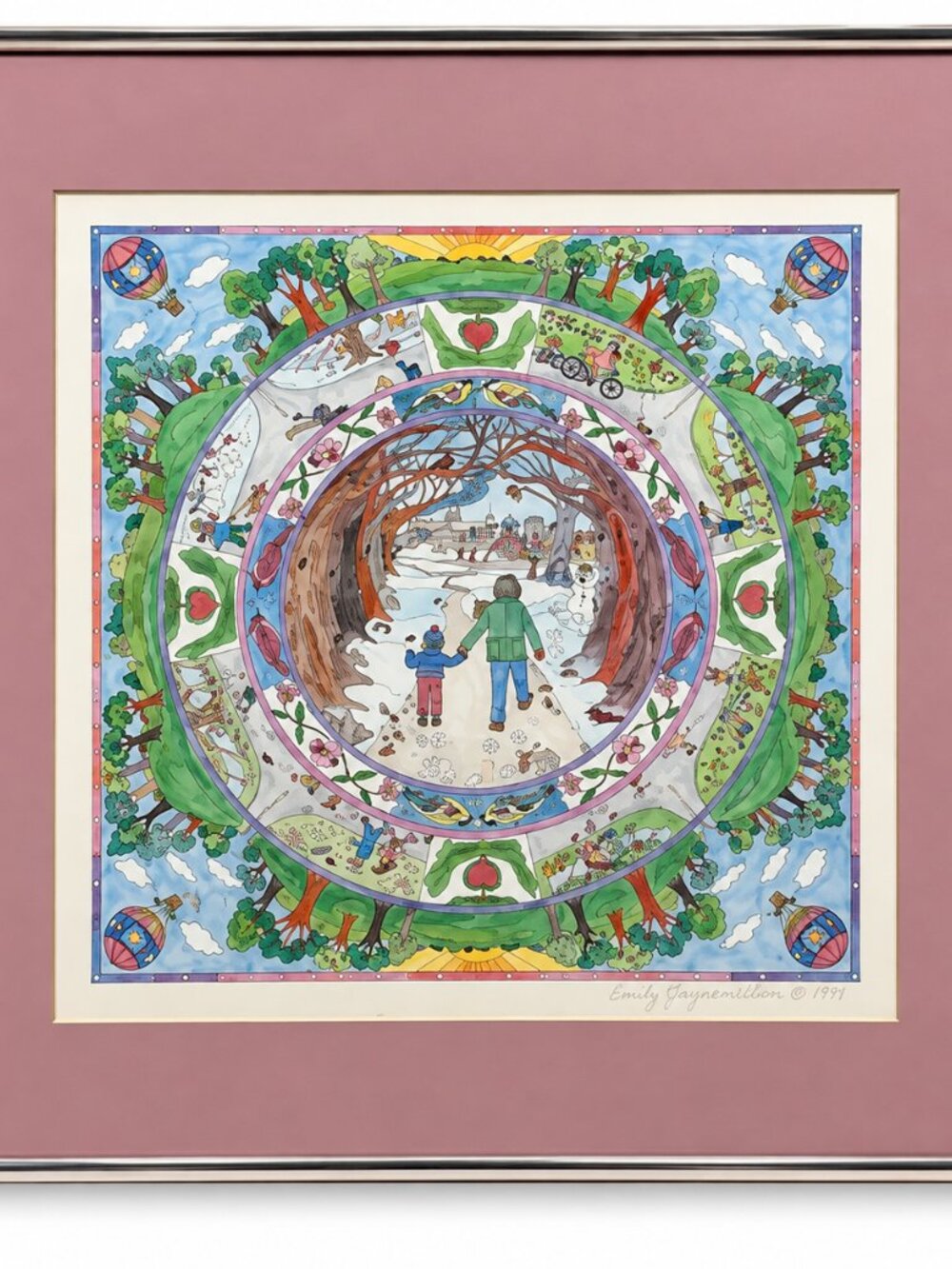 Emily J Vermillion 1991 Four Seasons Framed Art Print Signed Holiday Mandala